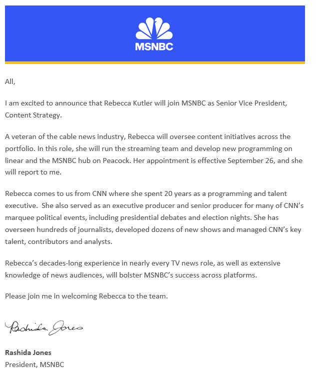 Former CNN+ Programming Chief Rebecca Kutler to Join MSNBC as SVP of ...